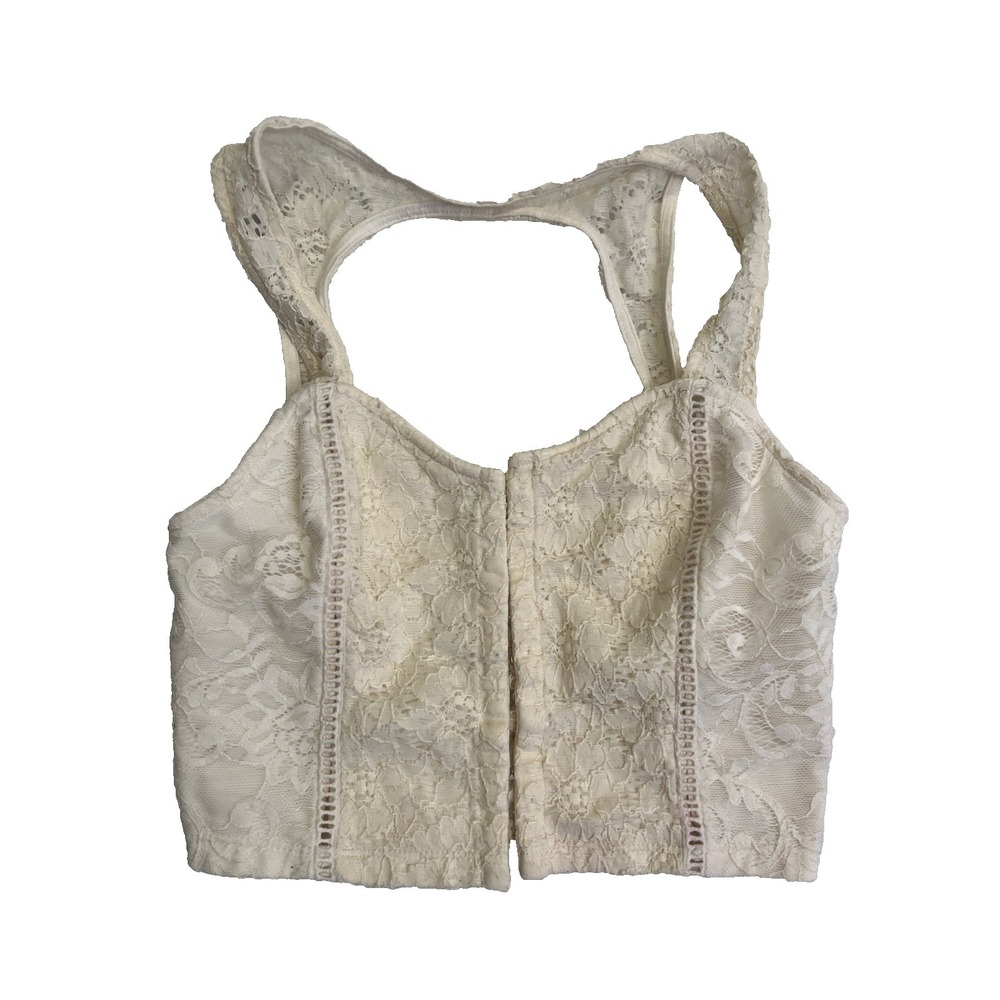 Kimchi Blue Women's  Beige Floral Lace Front Closure Bustier Bralette Corset xs‎